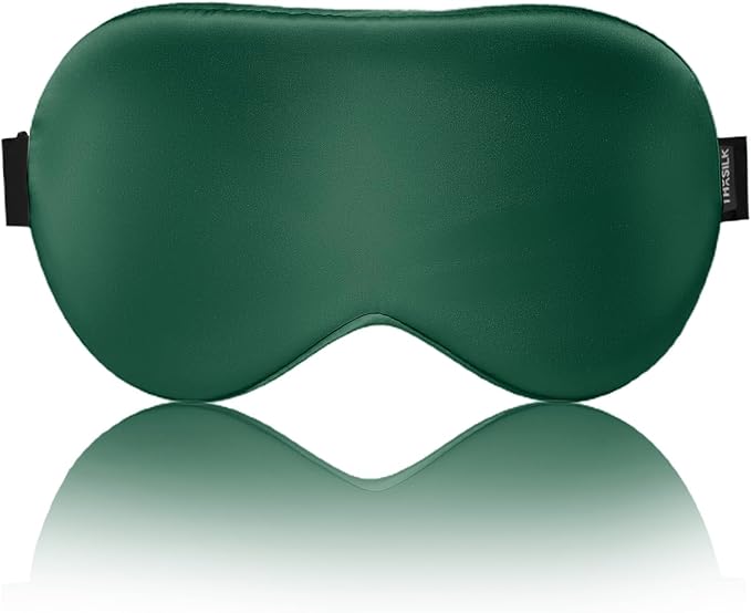 THXSILK Sleep Mask 100% 19 Momme Pure Mulberry Silk Super Smooth Cooling Sleep Eye Mask Blackout for Women/Man/Kids Eye Cover with Wide Head Strap Good Night Sleep Comfortable Travel Nap Emerald Green