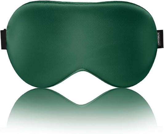 THXSILK Sleep Mask 100% 19 Momme Pure Mulberry Silk Super Smooth Cooling Sleep Eye Mask Blackout for Women/Man/Kids Eye Cover with Wide Head Strap Good Night Sleep Comfortable Travel Nap Emerald Green
