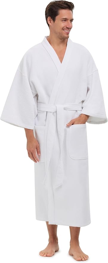 MONARCH Unisex Diamond Waffle Spa Kimono Robe – Soft Lightweight Fabric, Generously Sized Hotel & Spa Robe with Pockets