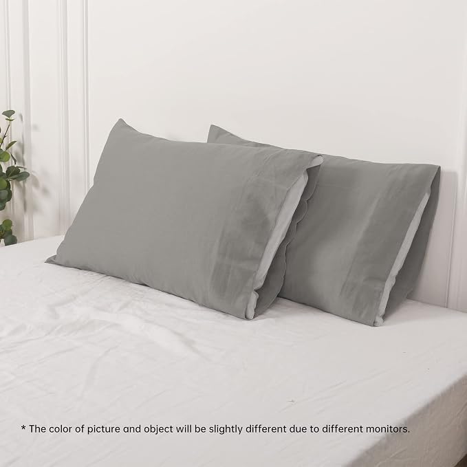 Simple&Opulence Linen Pillowcases 1 Pair Basic Style 55% Euro Linen 45% Cotton Blend Solid Color Flax Shams Set of 2, Standard Queen Size 20"x30", Grey