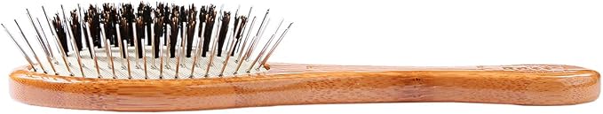 BASS Brushes THE Hybrid PET Groomer Oval Brush, Bamboo-Dark Finish, Small