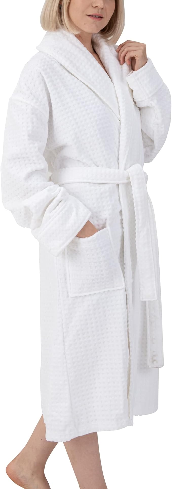 Alpine Swiss Elyse Womens Luxury Waffle Knit Cotton Bathrobe Shawl Collar Hotel Spa Robe