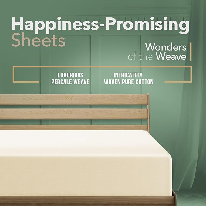 TEXAS LINEN CO. 100% Organic Cotton Percale Weave Fitted Sheet Full Size, Ivory, 1 Deep Pocket Full Fitted Sheet, Fits Mattress Upto 16" Crisp and Cool Bed Linen, Luxury GOTS Certified Sheets