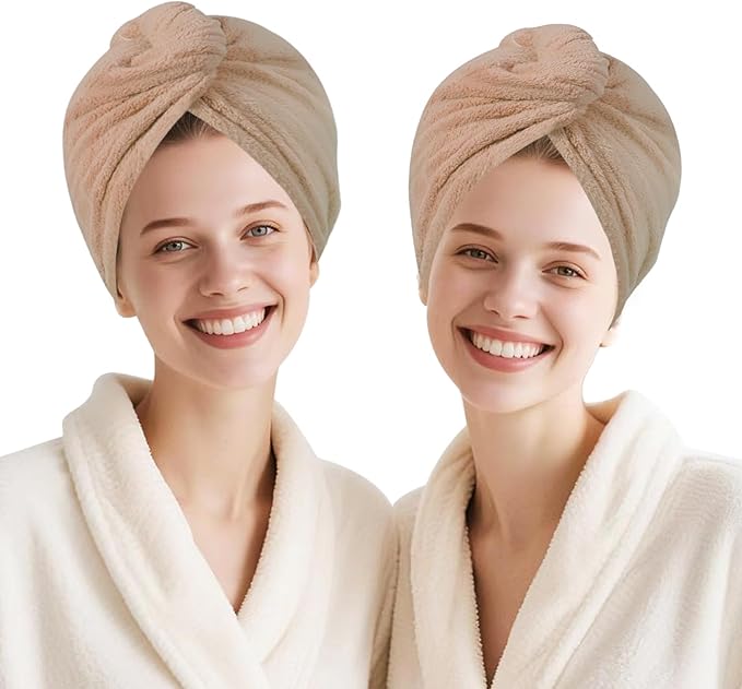 Microfiber Hair Drying Towel Wrap for Women, Hair Turbans Towel for Wet Hair,turbie Twist Hair Towels(The Color of the Picture is for Reference only) (Brown,Brown)