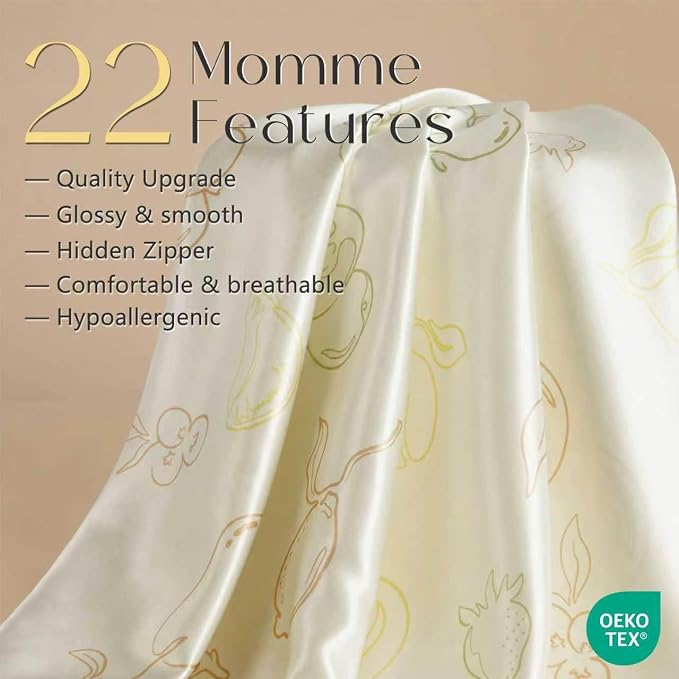 ZIMASILK 22 Momme Silk Pillowcase for Hair and Skin - 100% Pure Mulberry Silk with Hidden Zipper, Grade 6A Luxury Pillow Case, Gift Box, Comes with Pillowcase Mask (Queen 20"x30" Ivory Fruit)