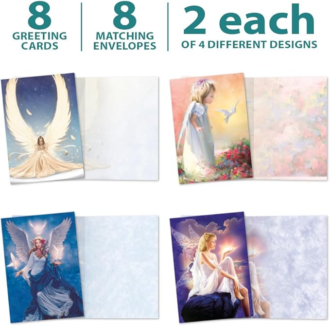 Tree-Free Greetings - All Occasion Cards - Artful Designs - 8 Assorted Cards + Matching Envelopes - Made in USA - 100% Recycled Paper - 5 x 7 - Angel (GA31441)