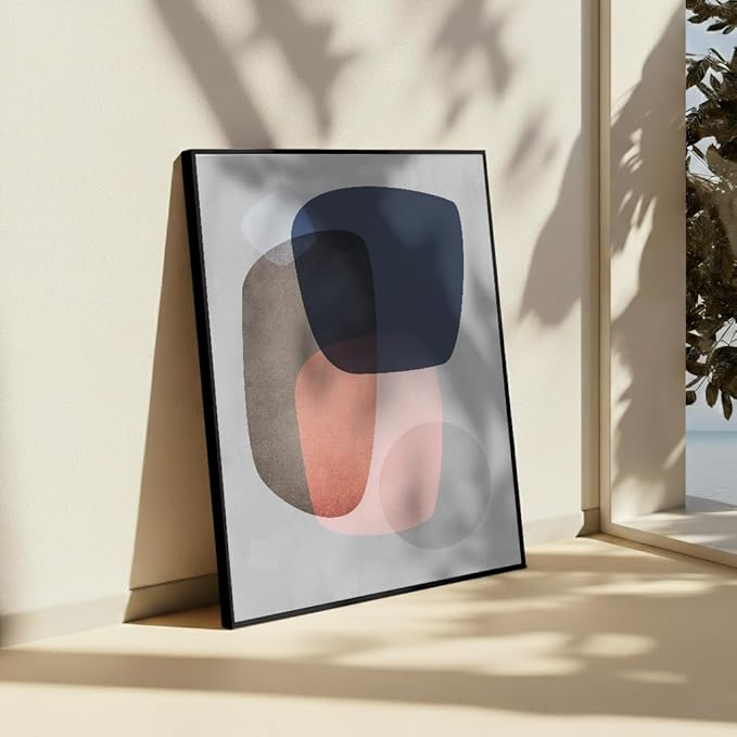 Monem Art Pastel Abstract Organic Shapes Print - Scandinavian Minimalist Art Poster - Wall Decor for Living Room, Bedroom or Office - 16x20 Black Framed CANVAS Wall Art by Mareike Bohmer