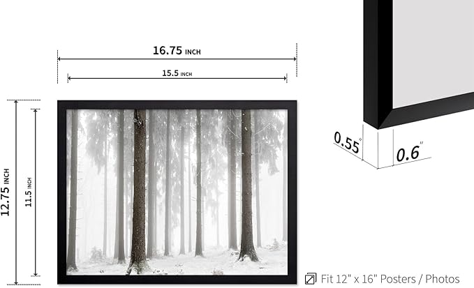 Monem Art Foggy Winter Forest Photography Print - Minimalist Snowy Landscape Poster - Wall Decor for Living Room, Bedroom or Office - 12x16 Black Framed Wall Art by Mareike Bohmer