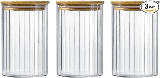 3 Pack 900ml/30.44Oz Glass Containers with Lids for Storage - Airtight Food Storage Container - Glass Jars for Flour Cereal Coffee Beans Tea Sugar