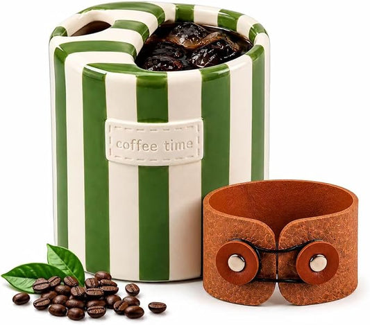 Shelprojsu 10oz Ceramic Travel Coffee Mug,Ceramic Mug with Sip hole Hand Painted Coffee Mugs with Sleeve Cup,Can Work as a Gift Ideal for Coffee Lovers(Green)