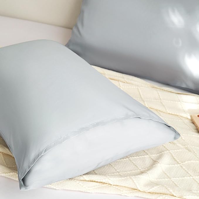 100% Tencel Pillowcase, Hair and Skin Friendly, Soft and Smooth，Cooling Silk Pillowcases for hot Sleepers,Queen Pillowcases Set of 2,Hair and Skin Friendly,Grey, 20x30In