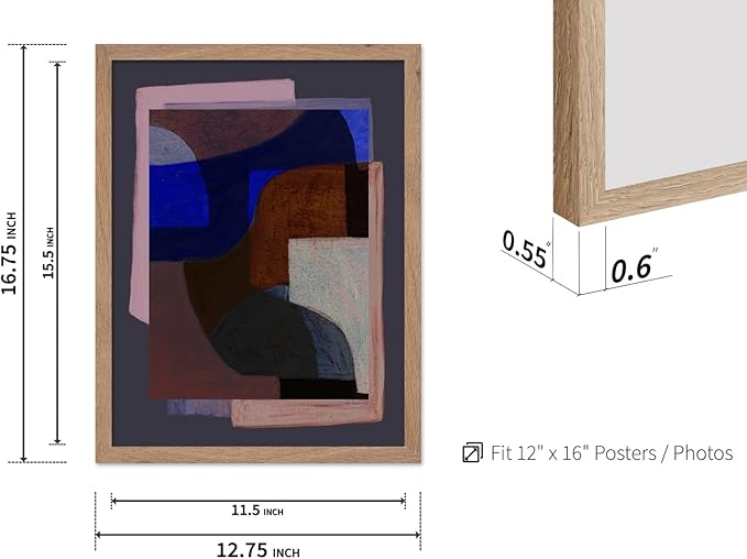 Monem Art Modern Geometric Abstract Print - Contemporary Minimalist Shapes Painting Poster - Wall Decor for Living Room, Bedroom or Office - 12x16 Beige Framed Wall Art by Mareike Bohmer