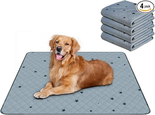 RIOUSSI Washable Pee Pads for Dogs, Reusable, Absorbent, Leakproof, Non Slip Pet Puppy Pads for Potty Training. Gray Stars, 36x41 Inch(4pack)