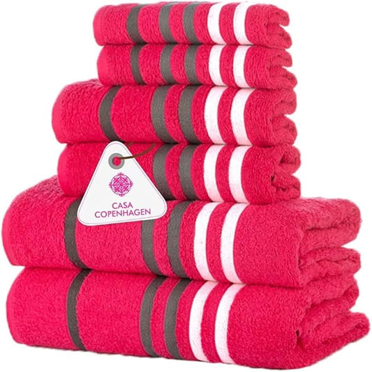 CASA COPENHAGEN Exotic Designed in Denmark 525 GSM Hotel & Spa Kitchen & Bath Set of 6 Egyptian Cotton Towels - 2 Bath Towels, 2 Hand Towels, 2 Washcloths - Pink