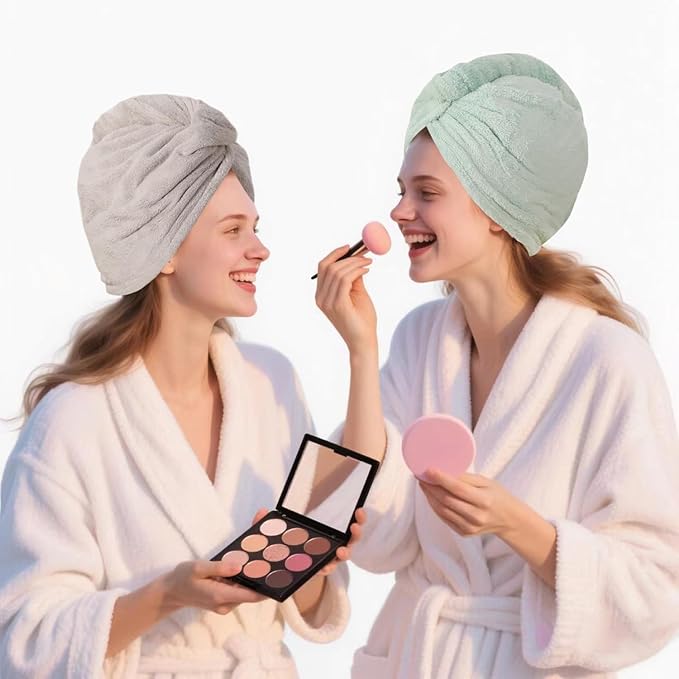Microfiber Hair Drying Towel Wrap for Women, Hair Turbans Towel for Wet Hair,turbie Twist Hair Towels(The Color of the Picture is for Reference only) (Gray,Light Green)