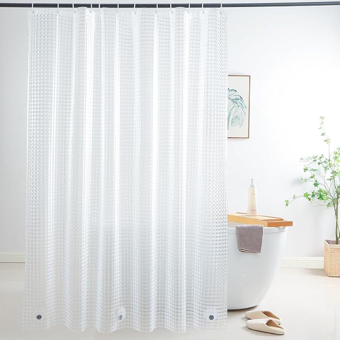 Shower Curtain Liner 74 Inches Long, EVA Heavy Duty Clear Shower Liner with 3 Strong Weights, 3D Square, 72 x 74 Inch