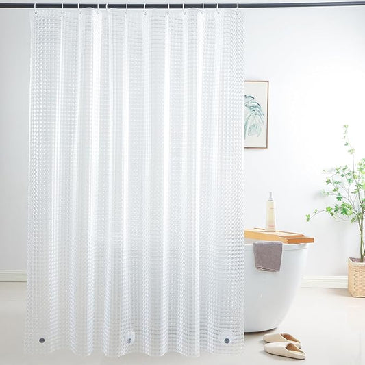 Shower Curtain Liner 74 Inches Long, EVA Heavy Duty Clear Shower Liner with 3 Strong Weights, 3D Square, 72 x 74 Inch