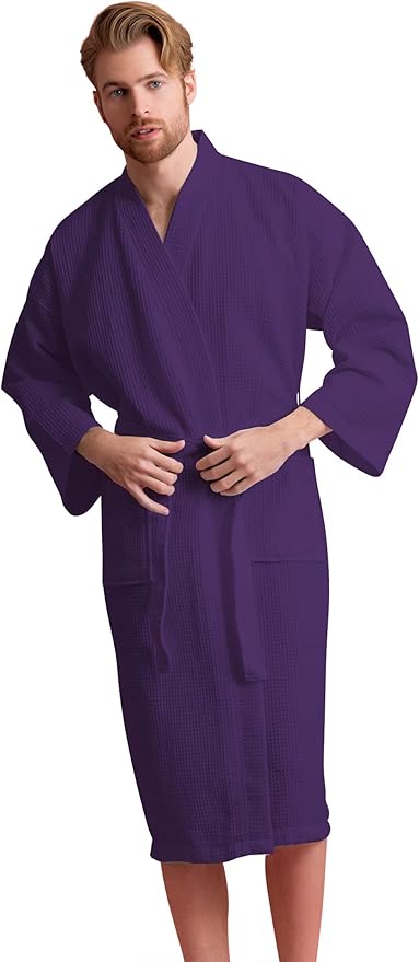 Soft Touch Linen Men's Cotton Waffle Bathrobe, Luxurious & Lightweight, Comfortable & Absorbent, Softness, Fast Dry,