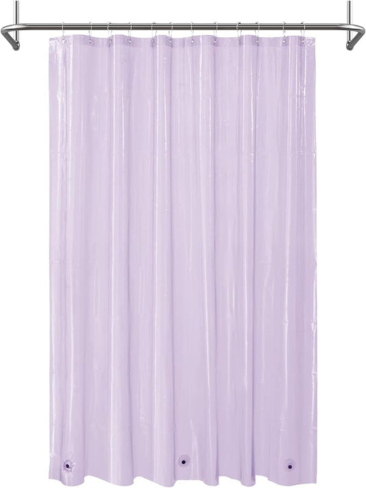 Mrs Awesome Clear Lavender Shower Curtain Liner with 3 Magnets, 72x72 Premium Flexible Sturdy Plastic Shower Curtain for Bathroom Lightweight & Waterproof, Clear Lavender