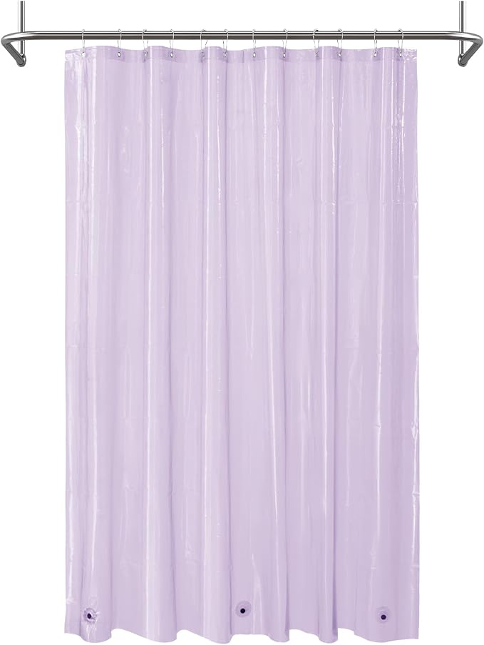 Mrs Awesome Clear Lavender Shower Curtain Liner with 3 Magnets, 72x72 Premium Flexible Sturdy Plastic Shower Curtain for Bathroom Lightweight & Waterproof, Clear Lavender