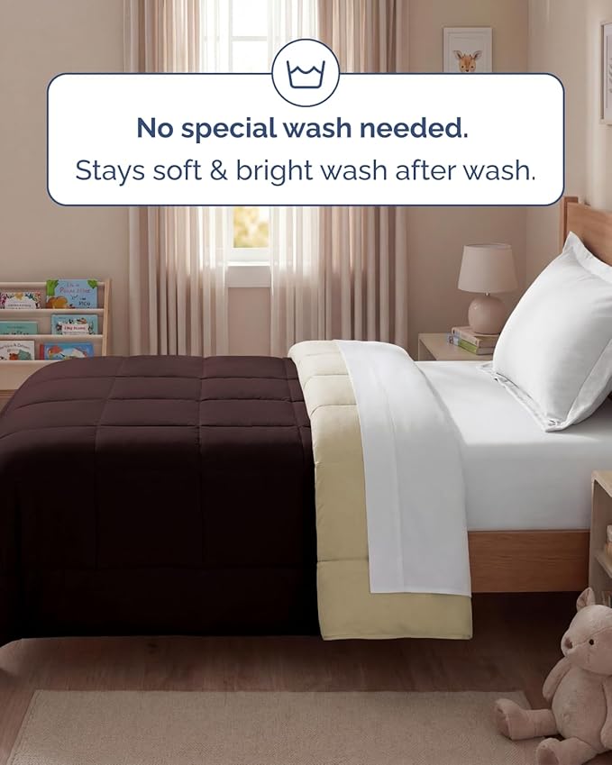 Twin Size, Brown/Beige Alternative Down Comforter - Warm, Lightweight & Breathable Hotel Quality Bedding for Men, Women, Kids & Teens - All Season Oversized Cooling Microfiber Duvet Insert Comforter