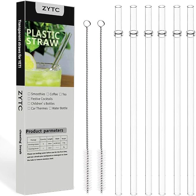 ZYTC Reusable Straws for YETI, Set of 6 Straws and 2 Cleaning Brushes | 20OZ and 30OZ Cups, For Yeti, Tritan