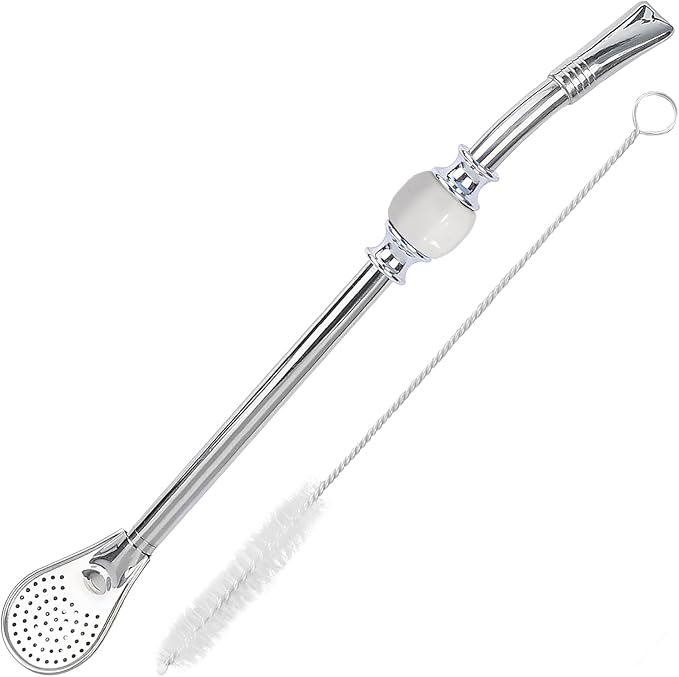 Premium Yerba Mate Straws - Reusable Stainless Steel Bombilla Straw with Colorful Beads - Set with Removable Head Filter