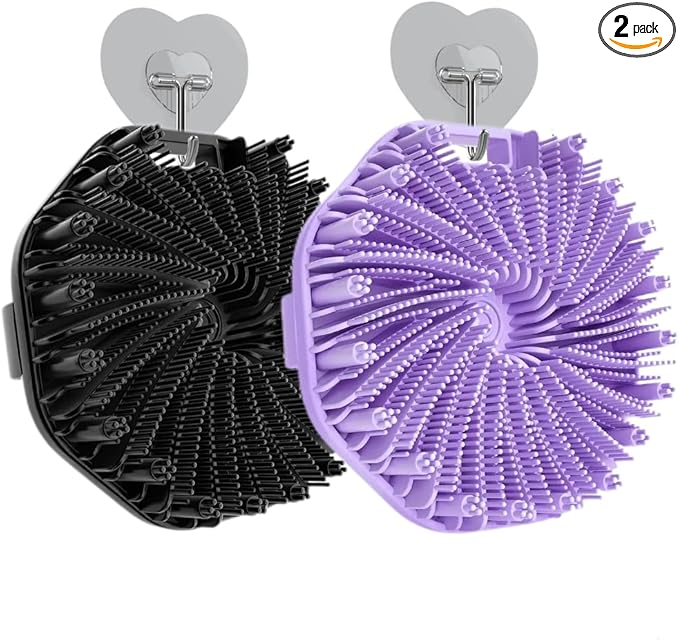 2Pcs Silicone Body Scrubber,Exfoliating Body Scrubbers for use in Shower,Silicone Body Brush for Showering and Anti-Slippery Handles for All Skin Types,Eco Friendly Shower Scrubber for Body (Black)