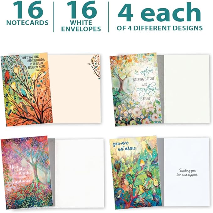 Tree-Free Greetings - All Occasion Cards - Artful Designs - 16 Assorted Cards + White Envelopes - Made in USA - 100% Recycled Paper - 4"x6" - Heartfelt Nature (FP61565)