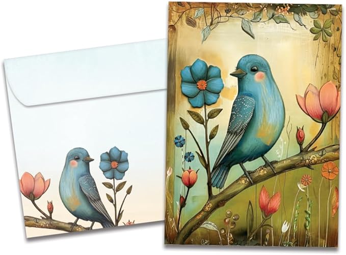 Tree-Free Greetings - All Occasion Card - Artful Designs - 1 Greeting Card + Matching Envelope - Made in USA - 100% Recycled Paper - 5 x 7 - Flowery Bluebird (GO69950)
