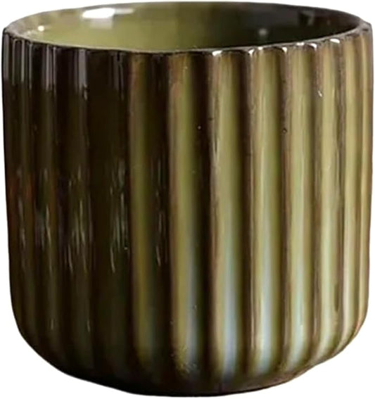 Vintage Ceramic Mug, Japanese Tea Cup 6oz Striped Cup No Handle Drinking Cup for Espresso, Cortado, Matcha, Green Tea, Microwave and Dishwasher Safe, Kiln Transformation Cup (Green)