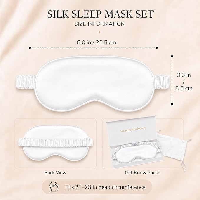 Silk Sleep Mask Light Blocking Luxury 100% Mulberry 19mm Silk Eye Mask Eye Cover Blindfold Ultra Soft Light & Comfy Anti Aging Skin Care with Travel Bag Gift Package