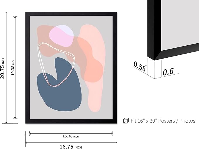Monem Art Abstract Organic Shapes Print - Minimal Scandinavian Line Art Poster - Wall Decor for Living Room, Bedroom or Office - 16x20 Black Framed Wall Art by Mareike Bohmer