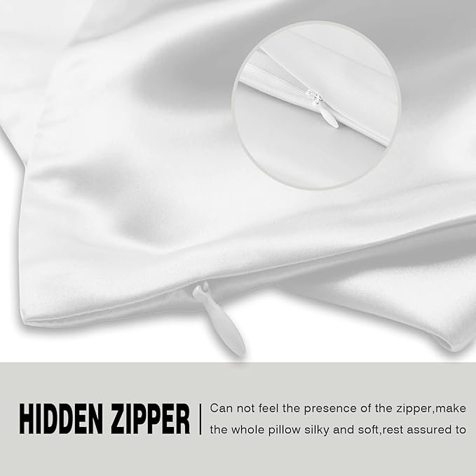 Natural Mulberry Silk Pillowcase for Hair and Skin Queen Size 20"X30" Pillow Case with Hidden Zipper Soft Breathable Smooth Cooling Silk Pillow Covers for Sleeping (White,Queen,1Pcs)