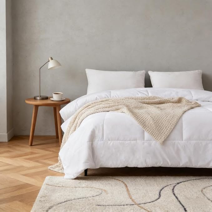 Simple&Opulence Down Alternative Comforter, Twin Size Duvet Insert with 100% Cotton Cover, Ultra-Soft Microfiber Quilted All Season Breathable Cooling Bed Comforter (Twin, White)