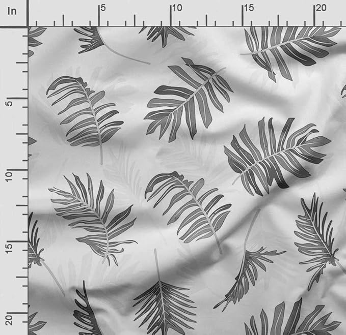 Soimoi Lightweight Velvet Fabric - White - Leaves Print, Unstitched Material - 58" Wide, Perfect Fabric for Upholstery, Fashion and Craft Projects, 1 Yard