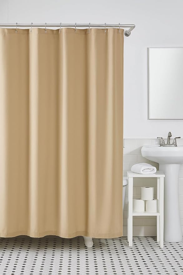 Dependable Industries inc. Essentials Bathroom Magnetized Shower Curtain Liner with Metal Grommets Waterproof (Beige)
