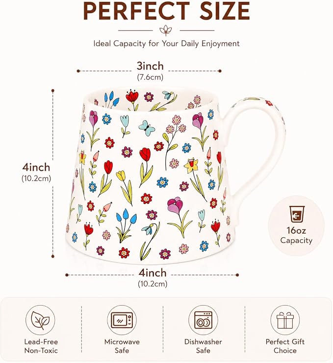 Coffee Mug Espresso Cup Ceramic Flower Porcelain Handmade Cup with Floral Design-White
