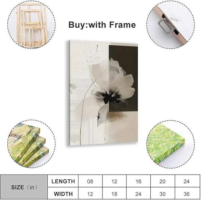 Minimalist Abstract Floral Wall Art Prints Set of 2 Neutral Beige Black Flower Canvas Painting Poster Trendy Botanical Picture for Gallery Modern Japandi Boho Home Decor 12x18inch Wrapped Framed