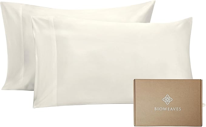 BIOWEAVES 100% Organic Cotton King Pillow Cases 300 Thread Count Soft Sateen Weave GOTS Certified – King Size, Set of 2, Natural