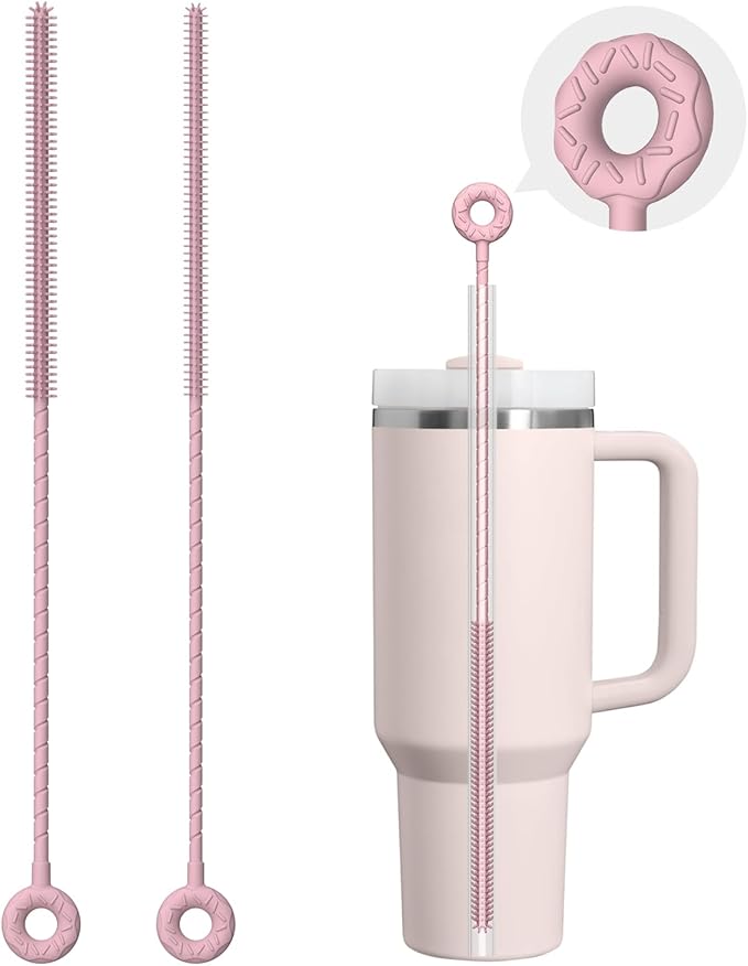 Silicone Straw Cleaner Brush, 2 Pcs Reusable Cleaning Brushes for Straws, 6mm&9mm, Pink