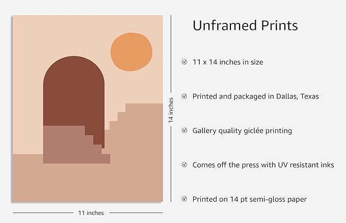 Y2K BOO Abstract Architecture UNFRAMED Wall Art Archway Stairs Sun Geometric Shapes Earth Tones Terracotta Mid Century Modern 11x14 Inch Heavyweight Paper Studio Decor