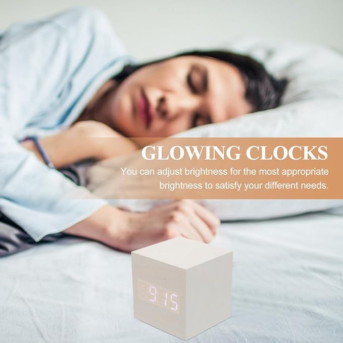 Healifty Wooden Digital Alarm Clock with Dual Led Display and Temperature Compact 2.55 Inch USB Powered Mini Clock for Bedroom and Desk Use