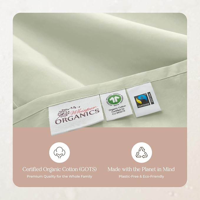 100% Organic Cotton Duvet Cover King Size - Naturally Soft Lightweight & Cooling Duvet Cover Set with Decorative Shams - Premium GOTS Certified 300 Thread Count Sateen Weave (Pastel Green, King)