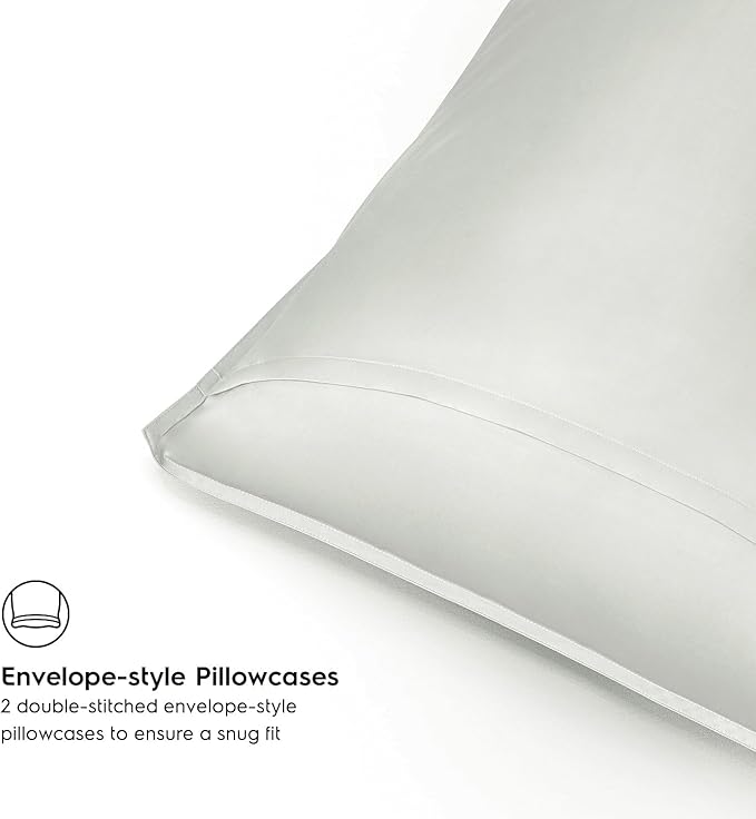 Tafts Pillow Cases Standard Size - Pure 100% Viscose Derived from Bamboo Luxuriously Soft, Silky, Cooling, Double Stitched, Envelope Closure (2 Pillowcases, Ivory White)