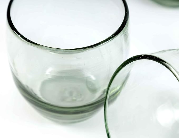 9 oz Hand Blown Mexican Drinking Glasses - Set of 6, 9 fl oz each, Clear