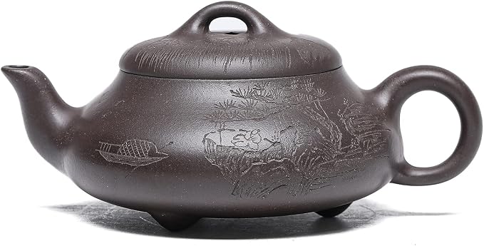 Zisha Teapot, Chinese Yixing Clay Handmade Teapot 6.7 Oz, Infuse Brew Kung Fu Loose Leaf Tea Maker -HantangShipiao,Black Clay