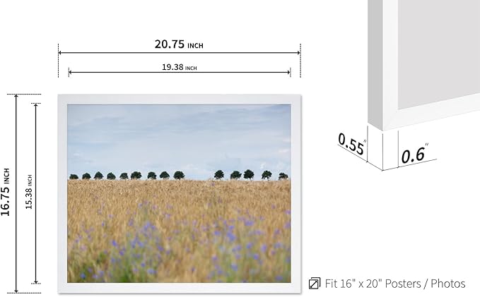 Monem Art Golden Meadow Horizon Landscape Print - Minimalist Nature Photography Poster - Wall Decor for Living Room, Bedroom or Office - 16x20 White Framed Wall Art by Mareike Bohmer