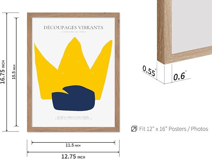 Monem Art Minimalist Crown Silhouette Print - Modern Abstract Shape Poster - Wall Decor for Living Room, Bedroom or Office - 12x16 Beige Framed Wall Art by Rs Lab Studio