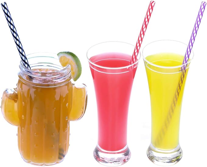 Dakoufish 12 Piece 9 Inch Reusable Plastic Thick Drinking Straws BPA Free Mason Jar Straws transparent small Stripe 6 Colors (9inch Black)